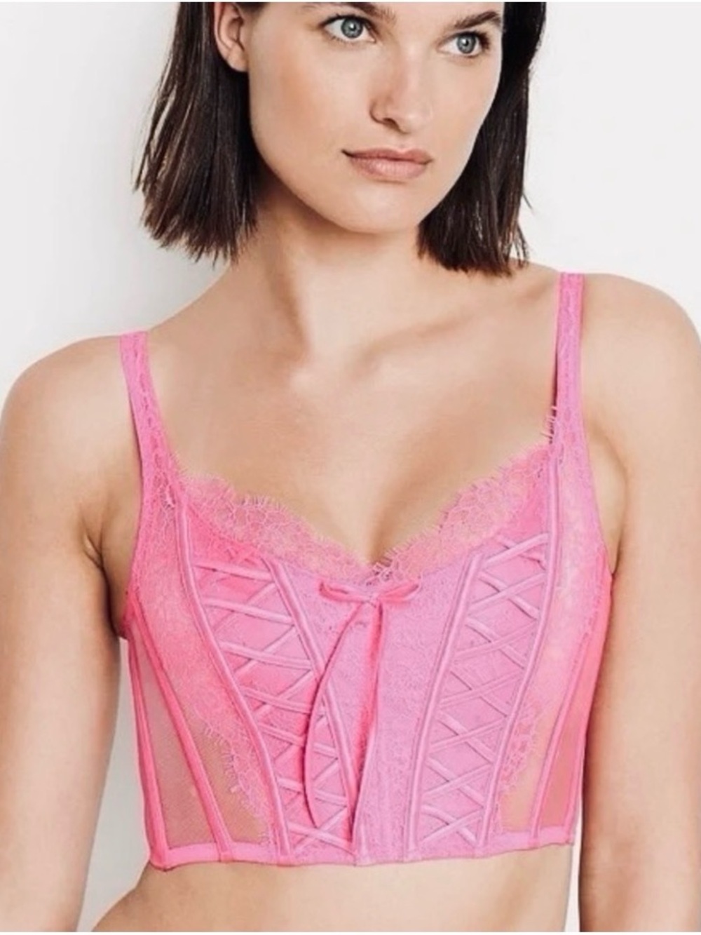 Victoria’s Secret Pink Lace Dream Angels Corset‎ Bra Top Sz. L